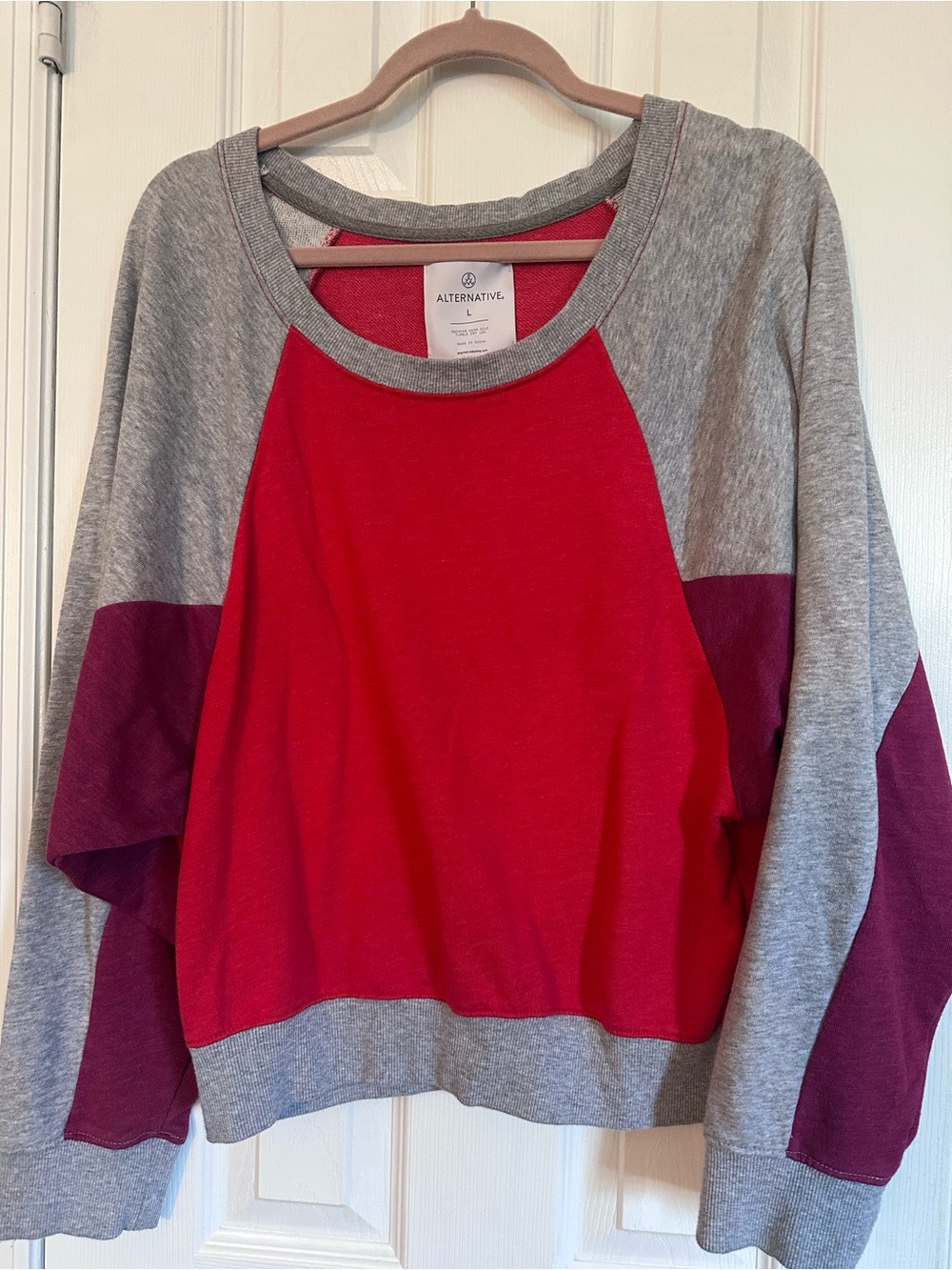 Alternative Apparel Women's Red and Gray Colorblock Sweatshirt